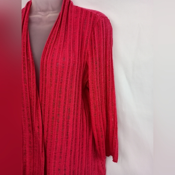 JM COLLECTION Holiday Coatigan Hot Barbie Pink 3/4 Sleeves Duster Cardigan‎ - Picture 3 of 5
